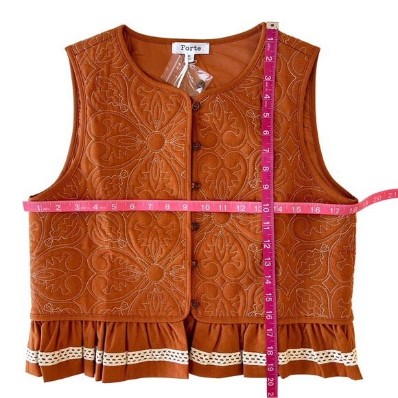 Quilted Peplum Vest with Lace Trim in Terracotta | Western Boho - Picture 14 of 15